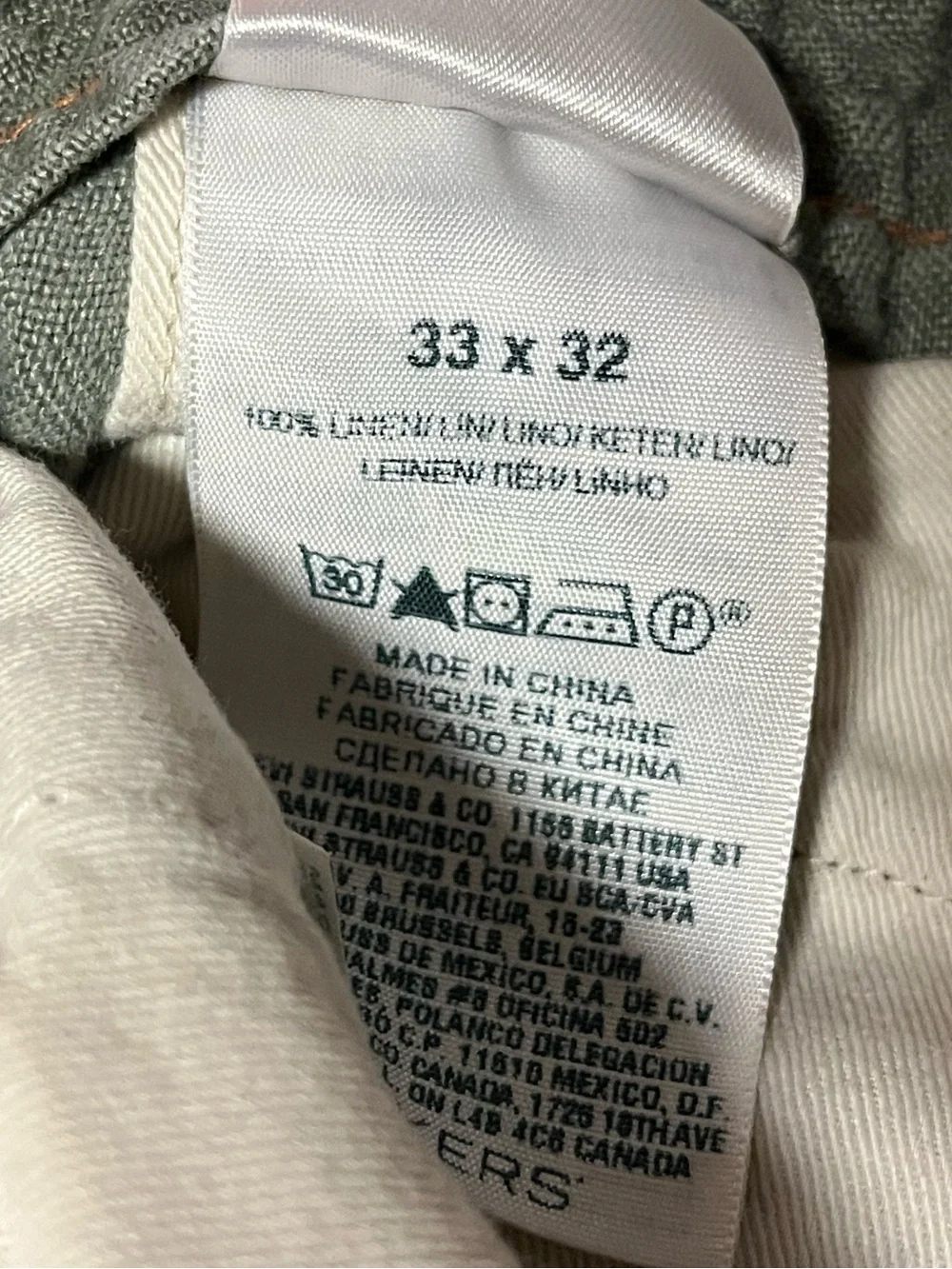 Dockers 100% Linen Drawstring Pants Olive Green Relaxed Straight Leg Men’s 33x32